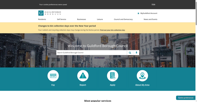 Security scan screenshot of https://www.guildford.gov.uk:443/?ccp=true#cookie-consent-prompt