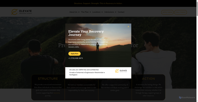 Security scan screenshot of https://elevaterecoveryhomes.com/