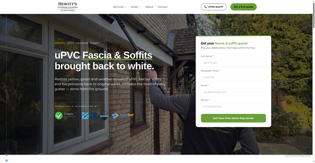 Security scan screenshot of https://hewitt-cleaning.pages.dev/location/fascia-soffits