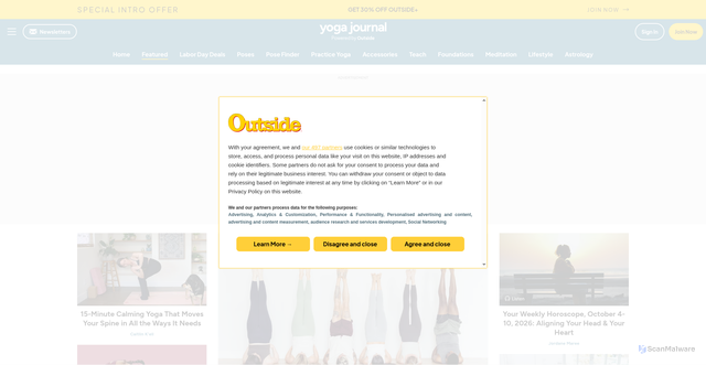 Security scan screenshot of https://www.yogajournal.com