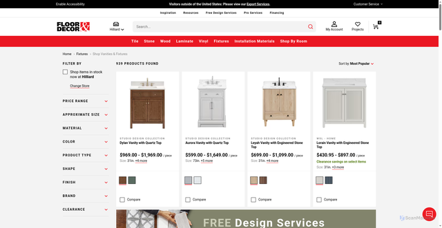 Security scan screenshot of https://www.flooranddecor.com/shop-vanities?srsltid=AU7gw4UDfbP1AsrHEJZXvbl1QSXEdanw012cYtTvrQ8KpIAxHZdbmXQn