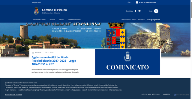 Security scan screenshot of www.comune.piraino.me.it