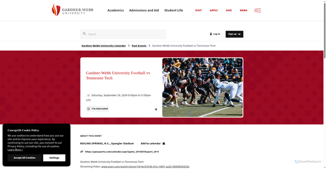 Security scan screenshot of https://calendar.gardner-webb.edu/event/gardner-webb_university_football_vs_tennessee_tech