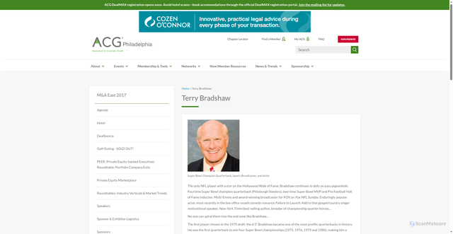 Security scan screenshot of https://www.acg.org/philadelphia/speakers/terry-bradshaw