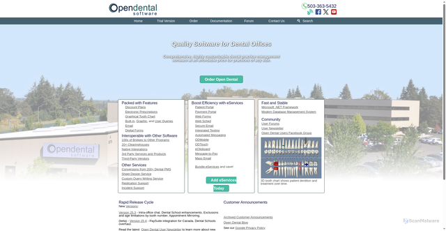 Security scan screenshot of https://opendentalsoft.com