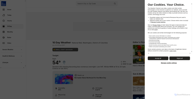 Security scan screenshot of https://www.weather.com/weather/tenday/l/USDC0001