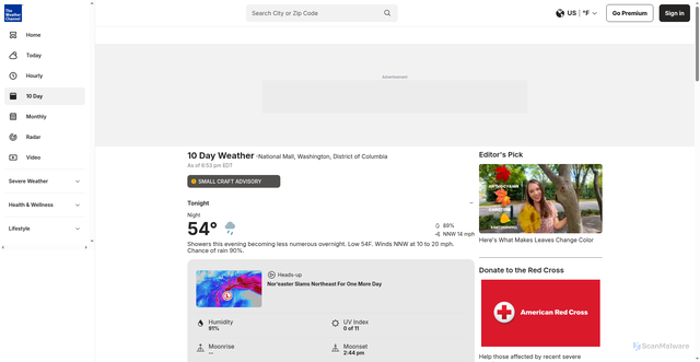 Security scan screenshot of https://www.weather.com/weather/tenday/l/USDC0001