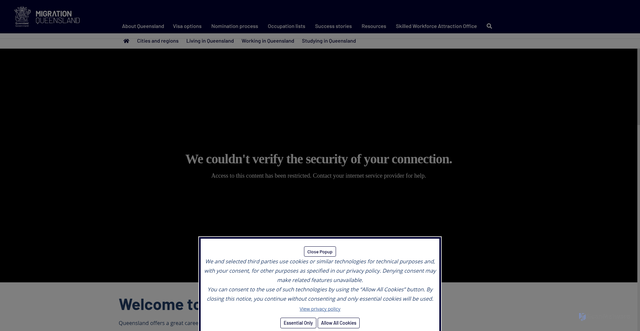 Security scan screenshot of https://migration.qld.gov.au/