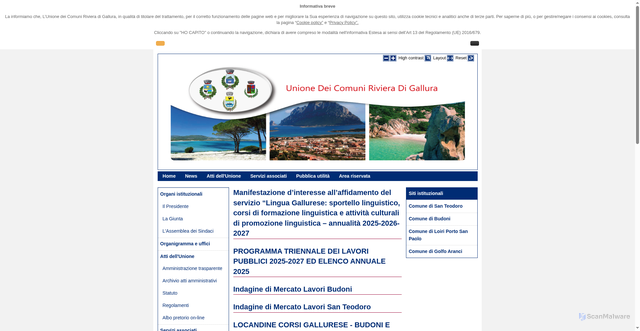 Security scan screenshot of https://unionerivieradigallura.it/
