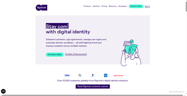 Security scan screenshot of https://signicat.com