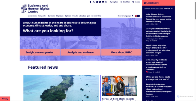 Security scan screenshot of https://business-humanrights.org