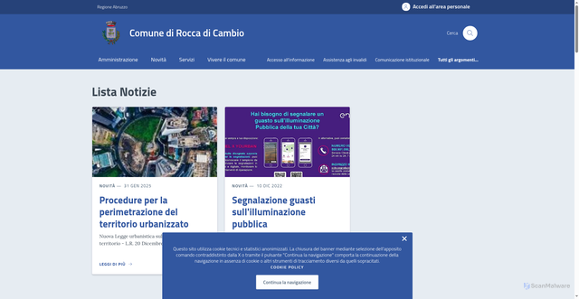Security scan screenshot of https://comune.roccadicambio.aq.it/