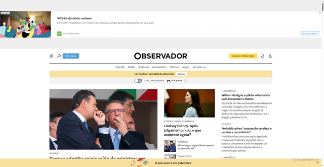 Security scan screenshot of https://observador.pt