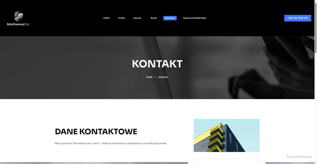 Security scan screenshot of https://betontowarowy24.pl/kontakt
