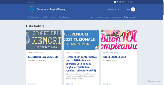 Security scan screenshot of https://www.comune.postafibreno.fr.it/