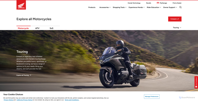Security scan screenshot of https://powersports.honda.com/motorcycle