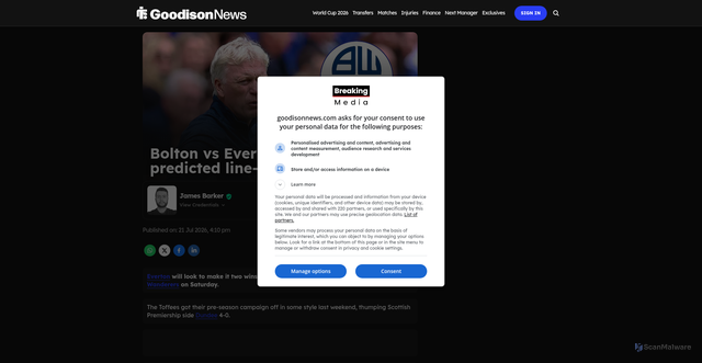 Security scan screenshot of https://www.goodisonnews.com/match/bolton-vs-everton-team-news-predicted-line-up-how-to-watch