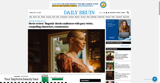 Security scan screenshot of https://dailybruin.com/2025/10/28/movie-review-bugonia-shocks-audiences-with-gory-twists-compelling-characters-commentary