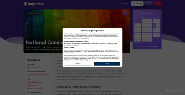 Security scan screenshot of https://www.daysoftheyear.com/days/coming-out-day/