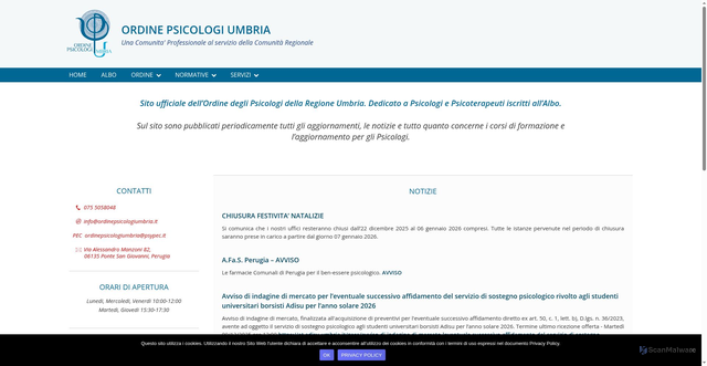 Security scan screenshot of https://www.ordinepsicologiumbria.it/