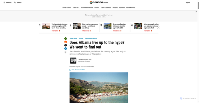Security scan screenshot of https://o.canada.com/travel/albania-road-trip