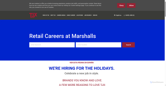 Security scan screenshot of https://jobs.tjx.com/global/en/marshalls-retail
