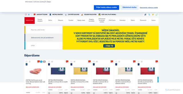 Security scan screenshot of https://sortiment.metro.sk