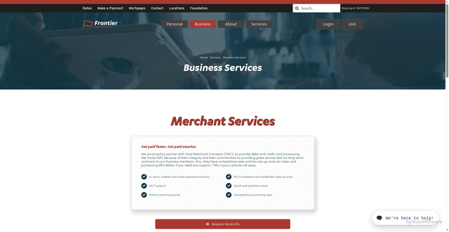 Security scan screenshot of https://frontiercreditunion.com/services/business/