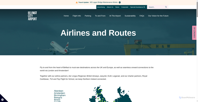 Security scan screenshot of https://www.belfastcityairport.com/Flight-Info/Airlines-and-Routes