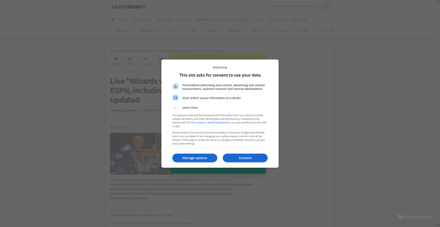 Security scan screenshot of https://www.sasktoday.ca/classifieds/announcements-and-events/community-events/2046328