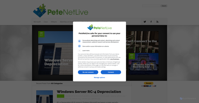 Security scan screenshot of https://www.petenetlive.com