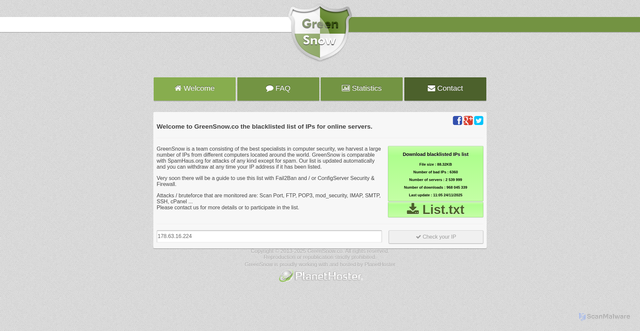 Security scan screenshot of https://blocklist.greensnow.co/