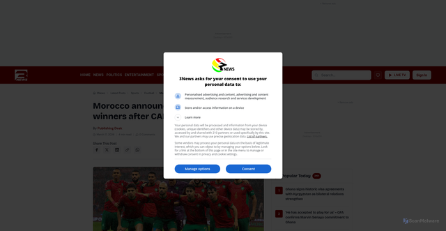 Security scan screenshot of https://3news.com/sports/morocco-announced-as-afcon-2025-winners-after-caf-appeal-board-decision