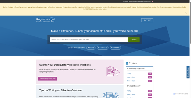 Security scan screenshot of https://www.regulations.gov/