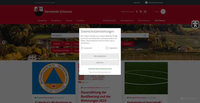 Security scan screenshot of https://www.comune.scena.bz.it/de