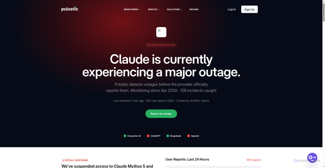 Security scan screenshot of https://pulsetic.com/status/claude/