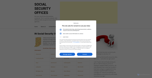 Security scan screenshot of https://socialsecurityoffices.us/state/in-social-security-offices/