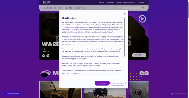 Security scan screenshot of https://www.team17.com/games/wardogs
