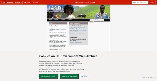 Security scan screenshot of https://webarchive.nationalarchives.gov.uk/ukgwa/20101216162913/http:/iacdi.independent.gov.uk/