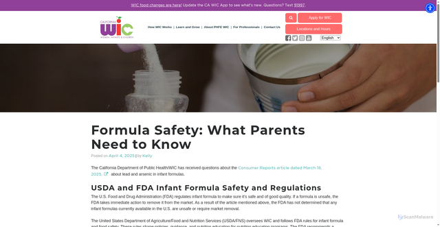 Security scan screenshot of https://www.phfewic.org/en/formula-safety/