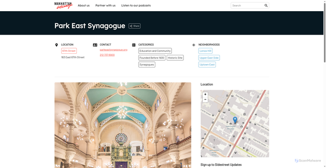Security scan screenshot of https://sideways.nyc/discover/55faW69tSAHnsqxitDLFxh/park-east-synagogue