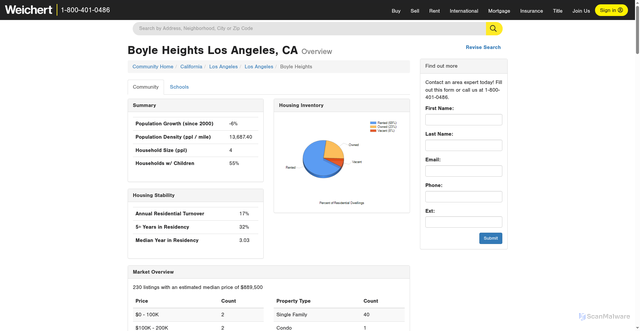 Security scan screenshot of https://www.weichert.com/search/community/neighborhood.aspx?hood=9657