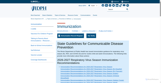 Security scan screenshot of https://illinois-doit-prod-idph.amsadobe.com/topics-services/prevention-wellness/immunization.html