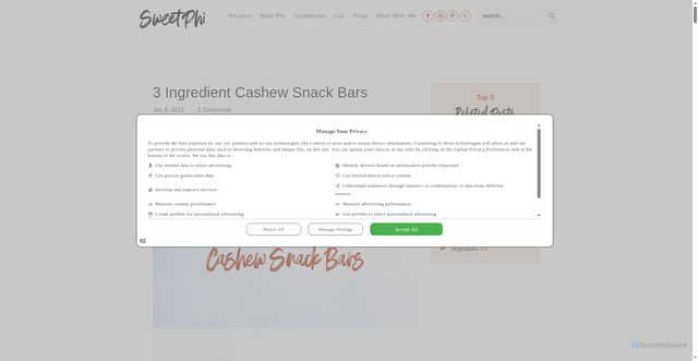 Security scan screenshot of https://sweetphi.com/3-ingredient-cashew-snack-bars/