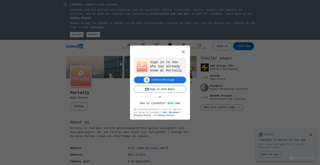 Security scan screenshot of https://www.linkedin.com/company/portally/
