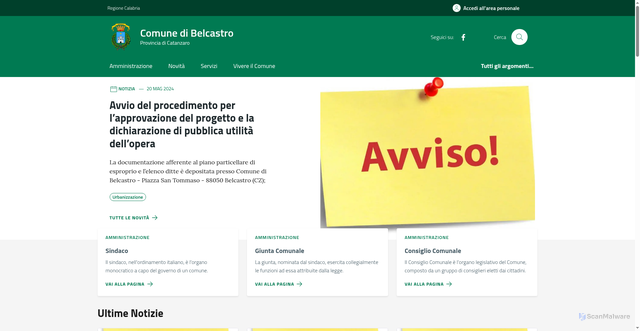 Security scan screenshot of https://www.comune.belcastro.cz.it/
