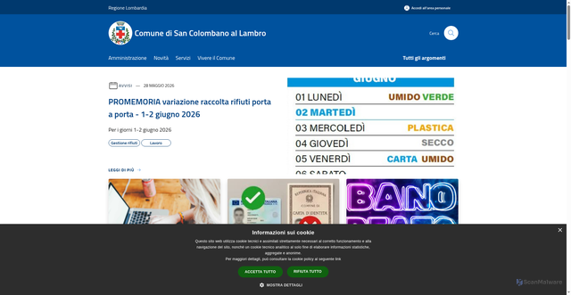 Security scan screenshot of https://www.comune.sancolombanoallambro.mi.it