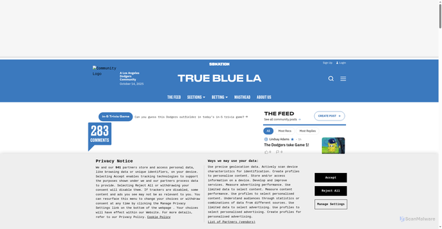 Security scan screenshot of https://www.truebluela.com/