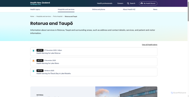 Security scan screenshot of http://www.lakesdhb.govt.nz/