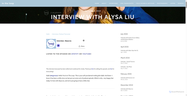 Security scan screenshot of https://www.inthelopodcast.com/news/sci24-interview-alysa-liu